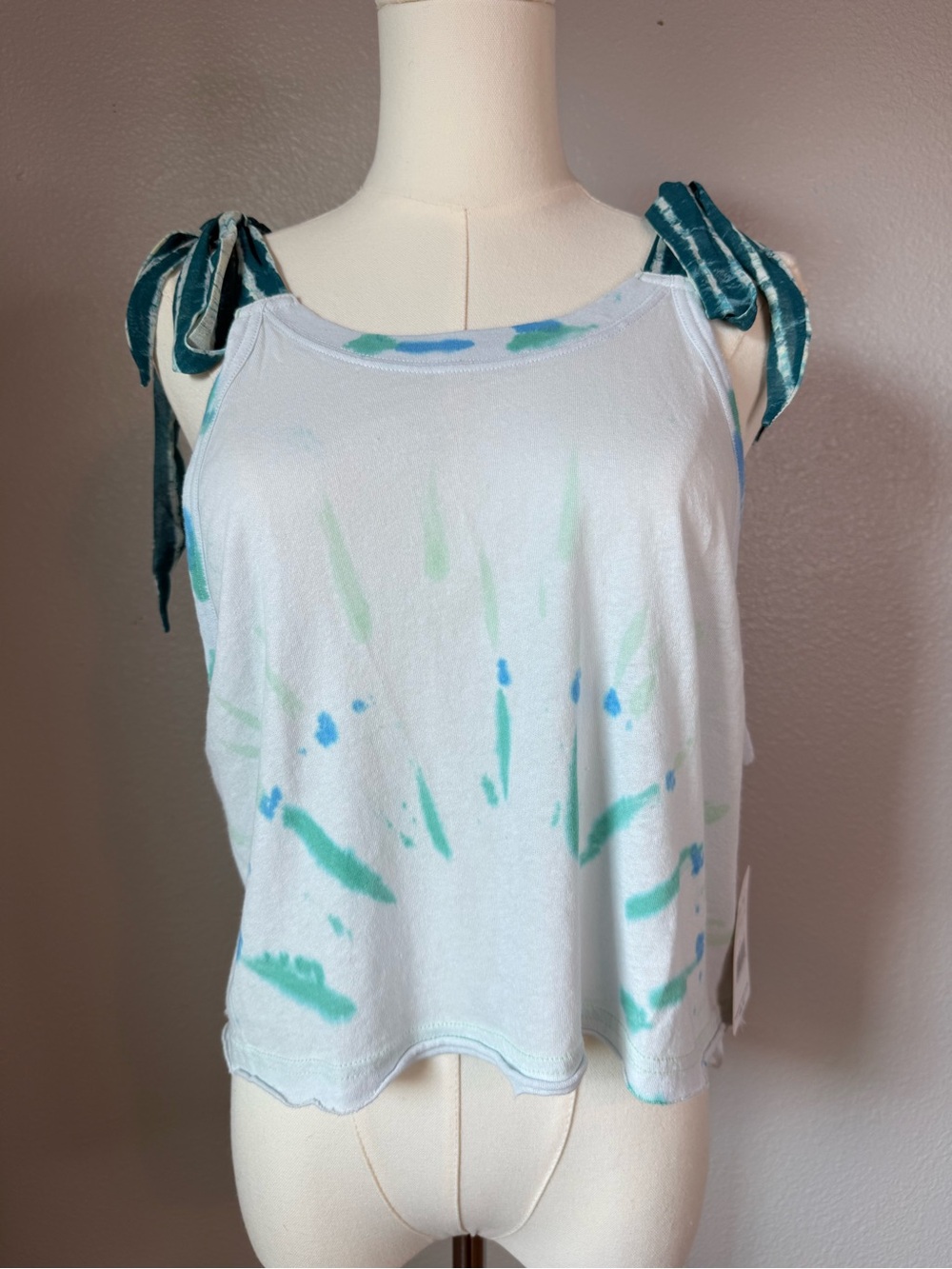 NWT Free People Ocean Breeze Tie Strap Crop Tank Top Blue Green Large